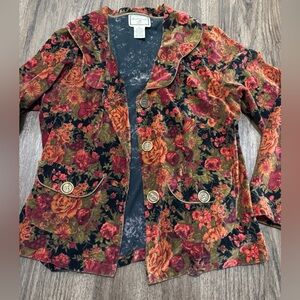 April Cornell Floral Velvet Blazer - Red, Green, Black